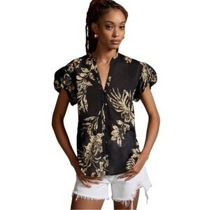 By Anthropologie Black Motif Bubble-Sleeve Blouse 💕